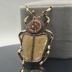Argento 925. - Broche - Scarabeo. Parelmoer., Antiek en Kunst