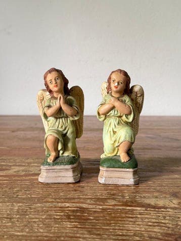 sculptuur, Twee engelen - 13 cm - Gips - 1920