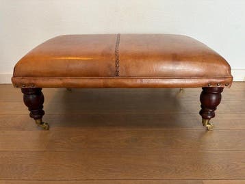 Poef - Hout, Leder, Messing - Hocker Schaaps Leer