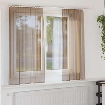 vidaXL Gordijnen voile met roedezakken 2 st lichtbruin, Verzenden, Nieuw, Bruin