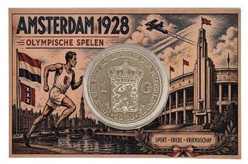 Nederland. Wilhelmina. 1 Gulden 1928 Coincard Amsterdam, Postzegels en Munten