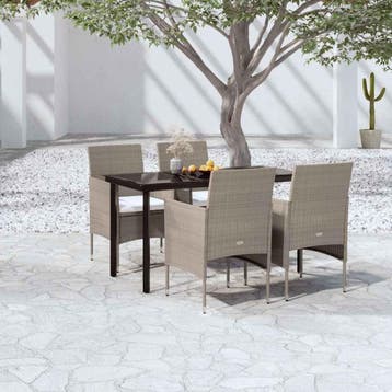 vidaXL 5-delige Tuinset met kussens beige en zwart, Verzenden, Nieuw, 4 zitplaatsen, Tuinset