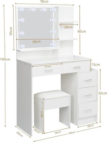 Make up tafel - Kaptafel - Met spiegel en verlichting - Holl, Verzenden, Zo goed als nieuw