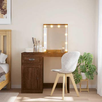 vidaXL Kaptafel met LED-verlichting 90x42x132,5 cm bruin, Verzenden, Nieuw