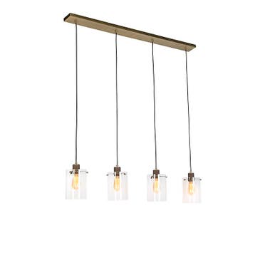 Scandinavische hanglamp brons met glas 4-lichts - Dome, Verzenden, Nieuw, Modern