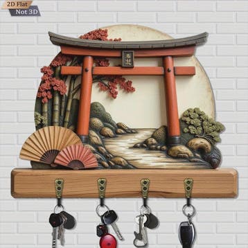 Japanse Torii Poort Sleutelhanger & Wandrek met 4 Haken - De, Verzenden