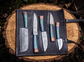 Kitchen /chef Set 5PC’s with cleaver and leather Roll Cover