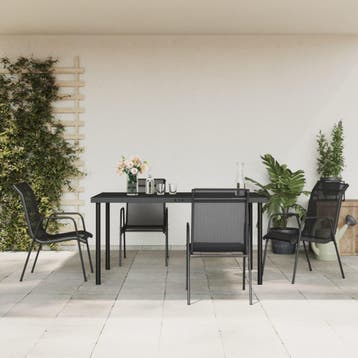vidaXL 5-delige Tuinset textileen en staal zwart, 4 zitplaatsen, Verzenden, Nieuw, Rvs