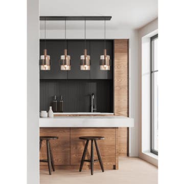 Klassieke Hanglamp Marrone Zwart - 5-Lichts - Hoogte 160cm, Ophalen of Verzenden, Zo goed als nieuw, Glas, Klassiek / Rustiek