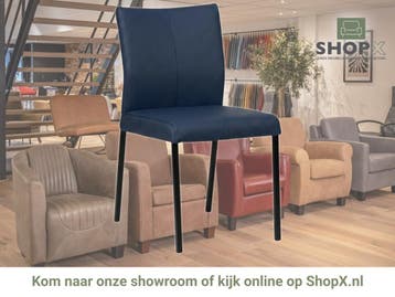Leren eetkamerstoel Basic - Toledo Kobalt (blauw) - Poten, Huis en Inrichting, Stoelen, Blauw, Nieuw, Leer, Ophalen of Verzenden