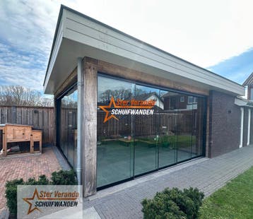 Glazen schuifwanden-Veranda glaspanelen | Levering + montage, Tuin en Terras, Overkappingen, Verzenden, Nieuw, Veranda