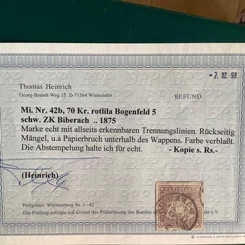 Württemberg 1875 - 70 Kreuzer wapenschild type II met, Postzegels en Munten, Gestempeld
