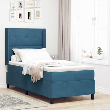 vidaXL Boxspringbed met LED-stripverlichting Blauw 80 x 200, Huis en Inrichting, Verzenden, Nieuw, Blauw, Stof