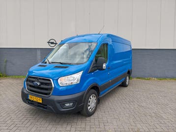 Ford Transit 350 2.0TDCI 130PK Hybride L3H2 Euro 6 3-Peroons, Stof, Gebruikt, Euro 6, Blauw