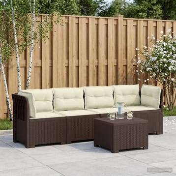 vidaXL 4-Persoons Tuin Sofa met Kussens Rieten Look PP Bruin, Verzenden, Nieuw