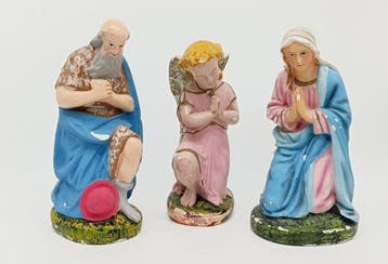 Figuur - Giuseppe, Maria e langelo (3) - Gips, Met de hand, Antiek en Kunst