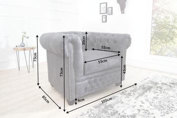 Chesterfield Fauteuil 105cm antiek grijs met knoopstiksels, Ophalen of Verzenden, Nieuw