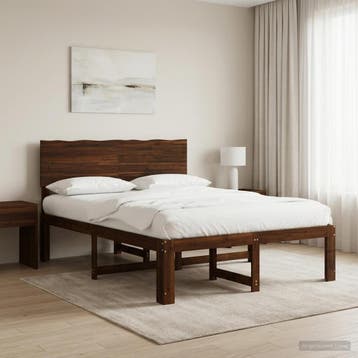 vidaXL Tweepersoonsbed met hoofdeinde ROSTOCK Donkerbruin, Huis en Inrichting, Bruin, Verzenden, Hout, Nieuw