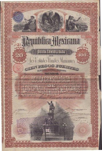 Mexico. - 20 pounds / 100 dollars 1885 - Bond (Zonder