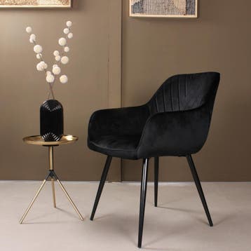 Eetkamerstoel met armleuning | Velvet | Zwart | DS4U Gaby, Ophalen of Verzenden, Nieuw, Zwart