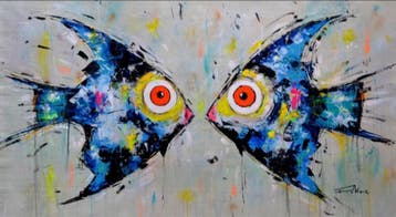 Piotr Piskorz Mystery of Blue moon Original painting XXL, Antiek en Kunst, Acrylverf, Hout, Ophalen of Verzenden, Dieren