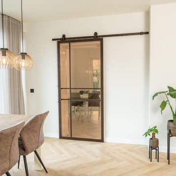 Stalen Schuifdeur 6 Vlaks Brons Brons rook glas Luxe design, 75 tot 150 cm, Nieuw, 150 tot 225 cm, Metaal