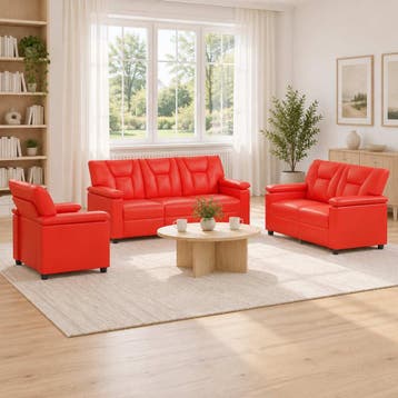 vidaXL Bankstel 3 pcs Rood Kunstleer, Huis en Inrichting, Verzenden, Nieuw, Leer, 150 tot 200 cm