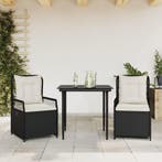 vidaXL 3-delige Tuinset met kussens poly rattan zwart, 2 zitplaatsen, Nieuw, Tuinset, Verzenden