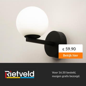 Rietveld-Wandlampen-Zwart-Glas, Metaal, Verzenden, Nieuw