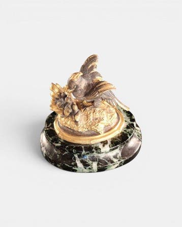 Antiek beeldje - sculptuur, Nest met vogels - 9 cm - Brons,