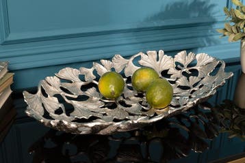 Decoratieve kom GINKGO LEAFS 50cm zilver handgemaakt metaal, Huis en Inrichting, Ophalen of Verzenden, Nieuw