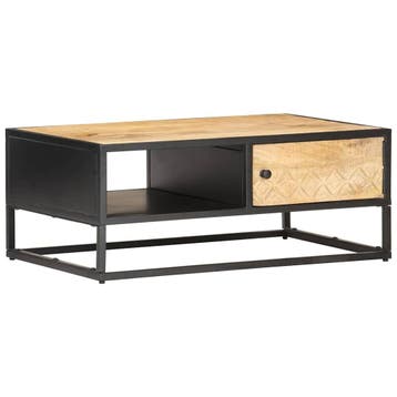 vidaXL Salontafel met bewerkte deur 90x55x36 cm ruw, Huis en Inrichting, 50 tot 100 cm, Verzenden, Nieuw, 50 tot 100 cm