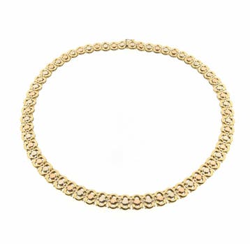 Tricolor gouden fantasieschakel ketting, Sieraden, Tassen en Uiterlijk, Kettingen, Ophalen of Verzenden, Gebruikt, Goud, Goud