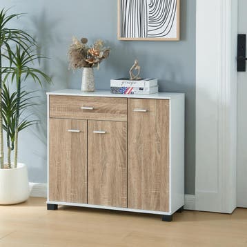 [en.casa] Halmeubel Bobeck 72x80x28 cm wit en eikenkleurig, Verzenden, Nieuw