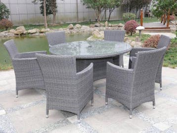 Veiling - Dining set 7-delig - Grijs wicker met grijze kusse, Nieuw