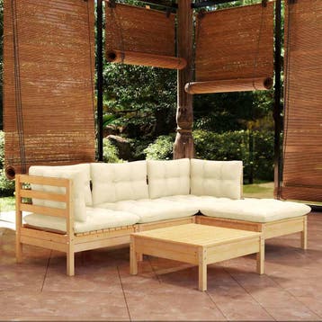 vidaXL 5-delige Loungeset met crèmekleurige kussens, Verzenden, Nieuw, 5 zitplaatsen, Loungeset