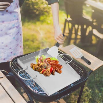 RVS Grillplaat met Handvatten en Spatels - Ideaal voor Buite, Verzenden, Nieuw
