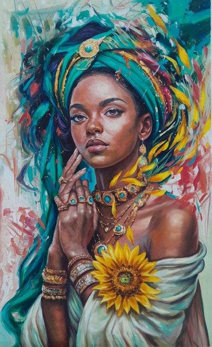 Elizabeth Nuñez Gil - Sunflower Empress, Antiek en Kunst, Kunst | Schilderijen | Modern