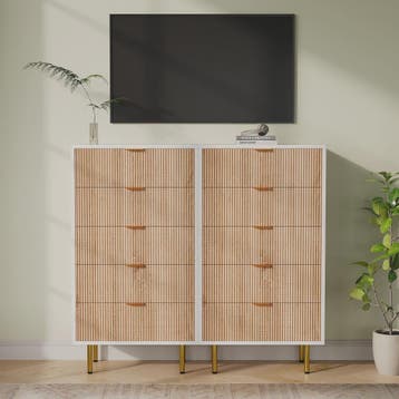 Superaly Ladekast 5 Lades - Natuurlijk Hout & Wit - Stijlvol, Verzenden, Nieuw