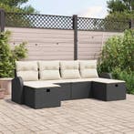 vidaXL Bankstel met kussen met opslag 6 pcs Zwart en Crème, Verzenden, Nieuw, Rotan