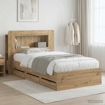 vidaXL Bedframe met opbergruimte en hoofdbord Artisanaal, Verzenden, Nieuw, Bruin, Hout