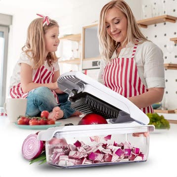 Lekro Groentesnijder met Glazen Ovenschaal - Mandoline, Ophalen of Verzenden, Zo goed als nieuw