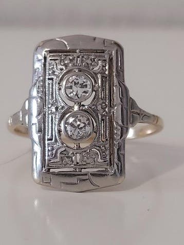 Statement ring - 14 karaat Geel goud, Witgoud - 0.34ct. tw.