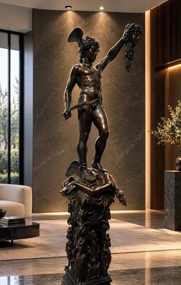 sculptuur, Perseo con la testa di Medusa - 109 cm - Brons, Antiek en Kunst