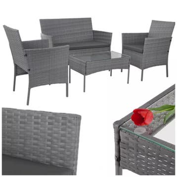 Gardlov Donkergrijze rattan tuinmeubelset met tweezitsban..., Ophalen of Verzenden, Nieuw