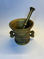 Vijzel en stamper (2) - Gegoten messing - Messing mortier en