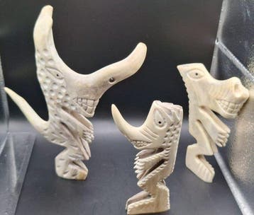 Lot of 3 Vintage Inuit Tupilak Totem Figures - Authentic, Antiek en Kunst