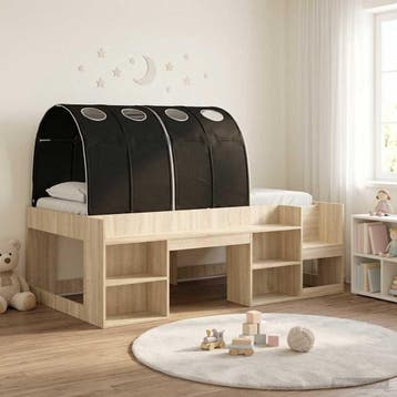 vidaXL Bedframe met tunnel 3 st Sonoma Eiken en Zwart, Verzenden, Nieuw, Bruin, Hout