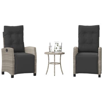 vidaXL 3-delige Bistroset met kussens poly rattan lichtgrijs, Verzenden, Nieuw