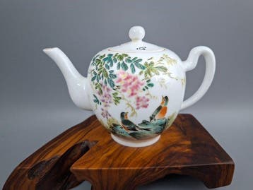 Theepot - Porselein - Theepot met bloemen en vogels